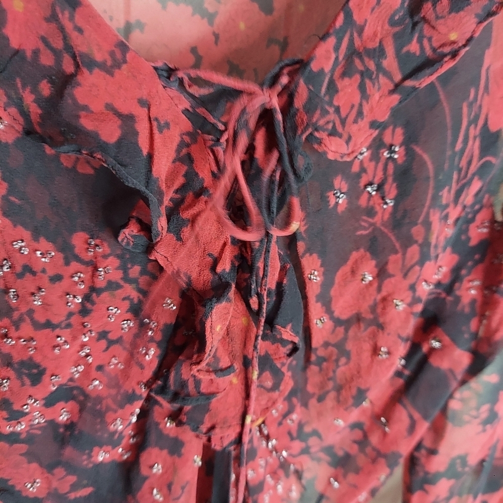 Vintage Y2K ICE Floral Silk Beaded Blouse - Picture 5 of 6